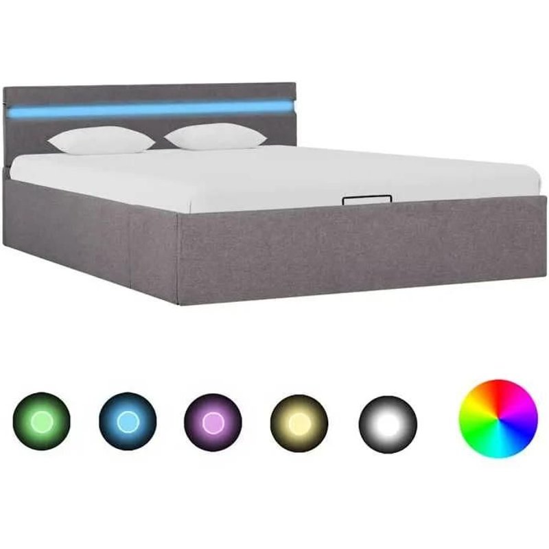 Vidaxl Cadre De Lit À Stockage Hydraulique À Led Taupe Tissu 120x200cm