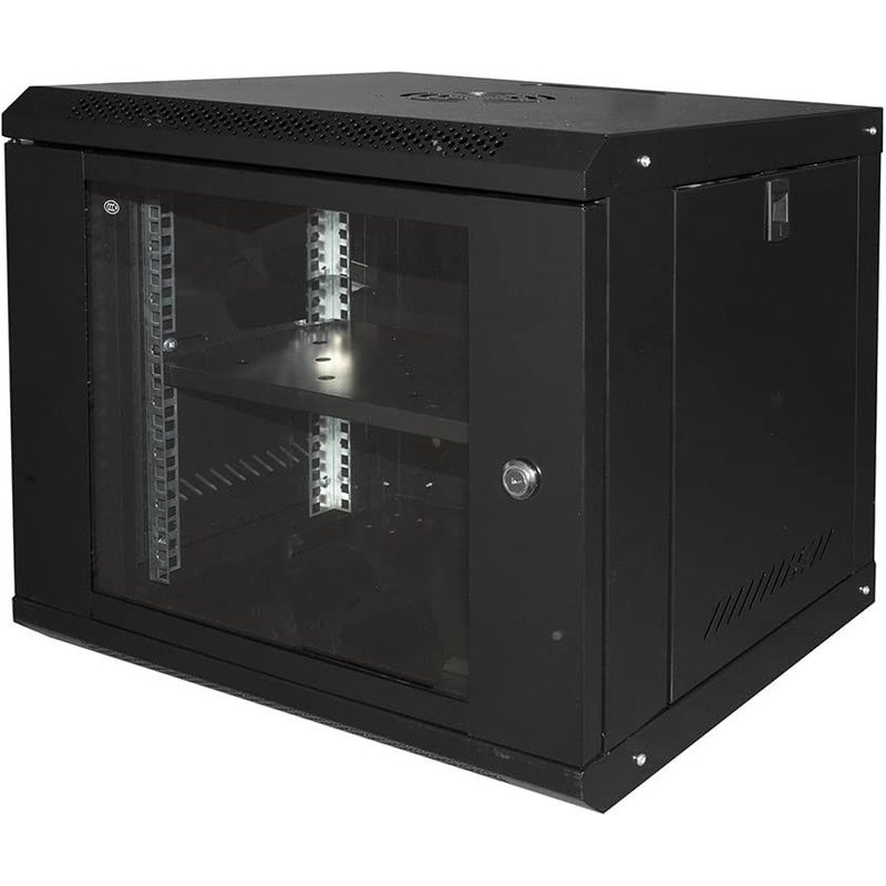 LINK Armadio Rack 19" 9U Nero con Porta in Vetro Temperato e Chiusura a Chiave