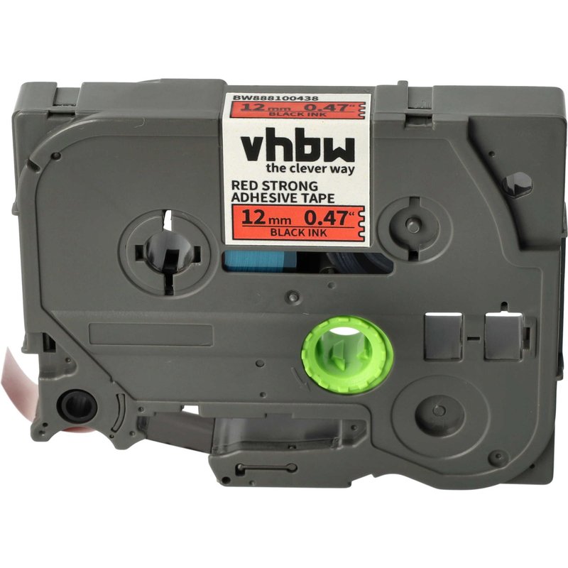 vhbw Ruban compatible avec Brother PT D400, D400AD, D210VP, D215e imprimante d'étiquettes 8m x 12mm Noir sur Rouge, extraforte, laminée