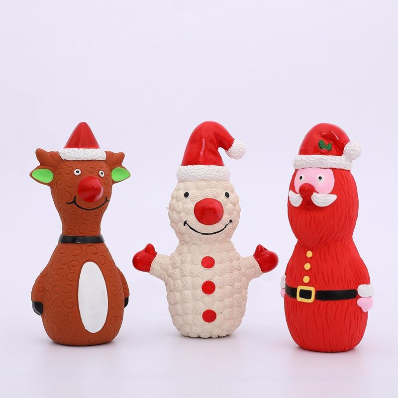 Jouet Pour Chien Grinçant Du Père Noël, Jouets À Mâcher Bonhomme De Neige De Noël Grinçant, Les Dents Dures De Chiot Nettoyant Les Jouets En Caoutchouc Pour Le Bâton Molaire De Dents 3pcs