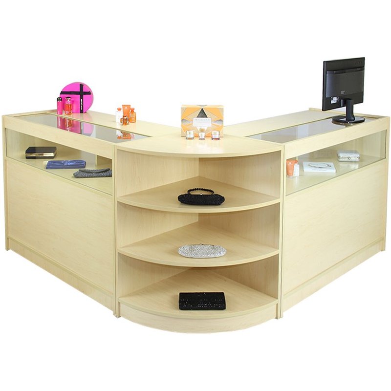 MonsterShop - Collection Libra avec 3 Comptoirs de Magasin et Réception avec Finition Laminée en Érable
