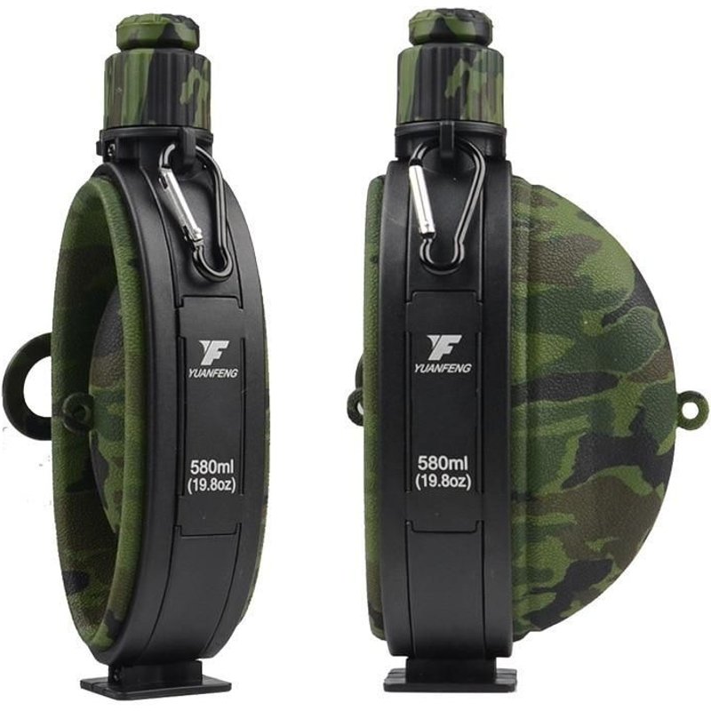 Large Capacity Folding Military Water Bottle Silicone Kettle Hiking Camping Leak Proof Outdoor Tour, Noir