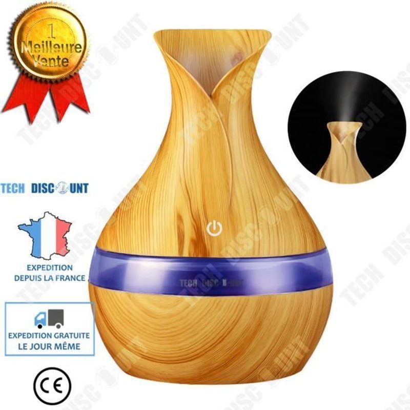 Mini humidificateur Diffuseur d'Huiles Essentielles Brume Fraîche 300ML bois aromathérapie machine 7 couleurs- Garantie de 2 an