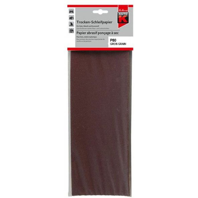 Papier abrasif - Ponçage à sec - Gros grain P80 - 115mmx280mm - Auto K