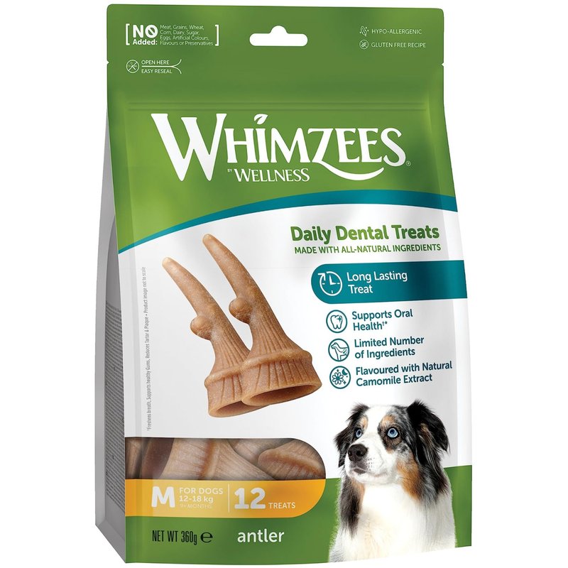 Whimzees Antler Friandise Dentaire Occupante En Forme De Bois De Cerf Avec Effets Calmants Pour Chiens Moyennes 12-18kg Enti Rement Naturelle Sans Céréales 12 Pi Ces