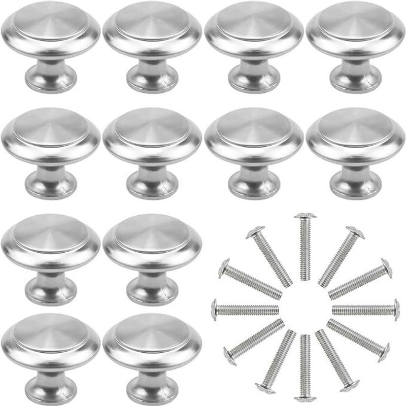 12pcs Poignée De Tiroir De Porte D'argent 28mm, Poignée De Meuble, Poignée De Tiroir Circulaire À Trou Unique, Poignée De Porte, Poignée De Meuble De Cuisine, Chambre D'enfant