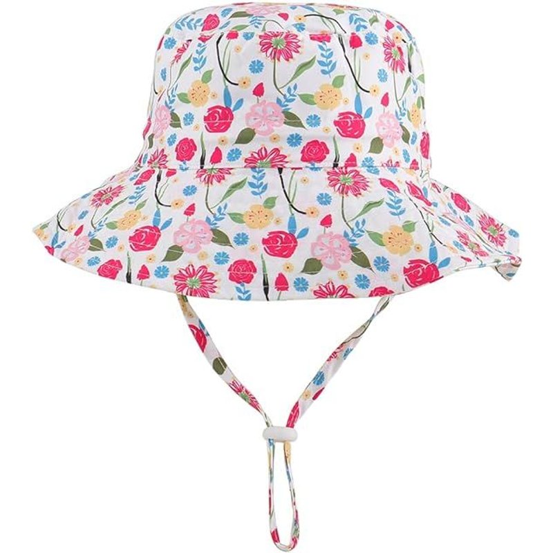 Chapeau De Soleil RĂ©glable Pour BĂ©bĂ© (Roses - Tour De TĂȘte 44 - 46cm) Chapeau D'Ă©tĂ© Pour Enfants Piscine Ă Large Bord / Plage / Natation / ExtĂ©rieur