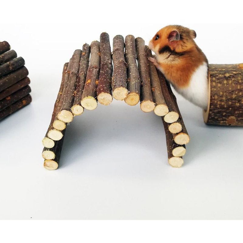Pont Bois Rongeur 12*23cm, Cage Tunnel, Hamster, Lapin, Pliable, Marron Naturel