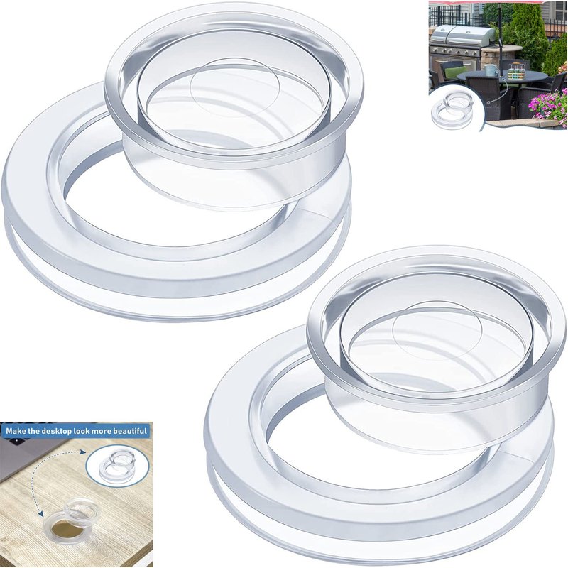 2 Piece Umbrella Hole Ring With Cap Cover Silicone Transparent Umbrella Plug Cap Cover, Outdoor Garden Table Umbrella Ring