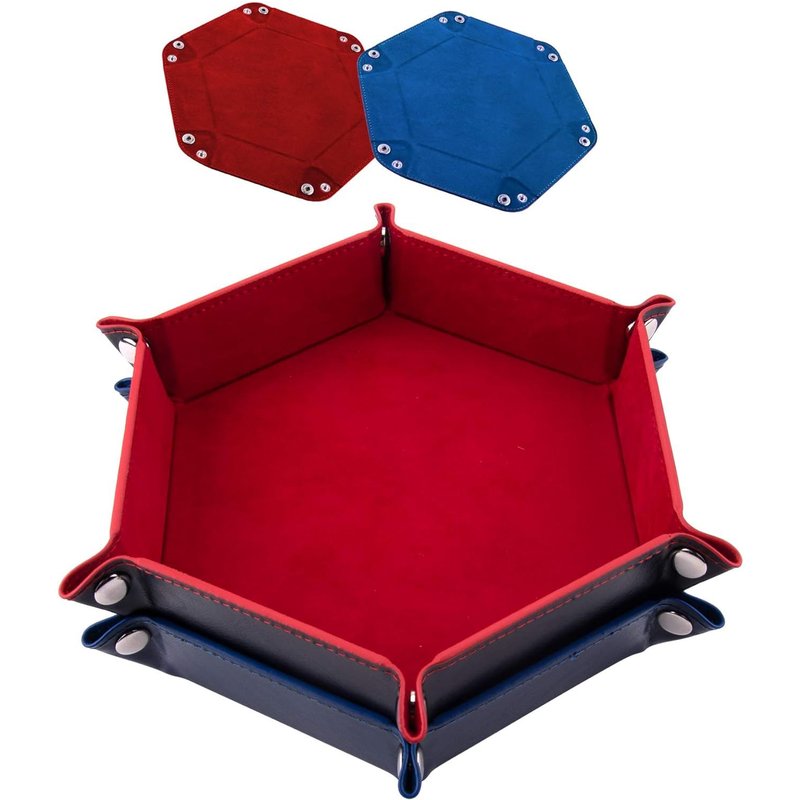 Plateau De Dés 2 Pièces (Rouge Et Bleu) Piste En Cuir Et Velours Pliable Pour Les Jeux De Table Dnd Rpg