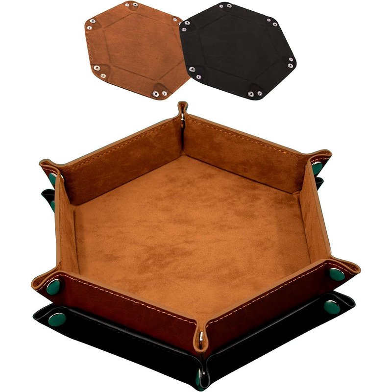 Plateau De Dés 2 Pièces (Noir Et Marron) En Cuir De Rail Et Velours Pliable Pour Les Jeux De Table Dnd Rpg