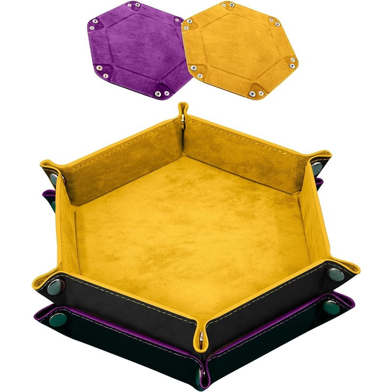 Plateau De Dés 2 Pièces (Jaune Et Violet) Plateau De Dés Pliable En Cuir Et Velours Pour Les Jeux De Table Dnd Rpg