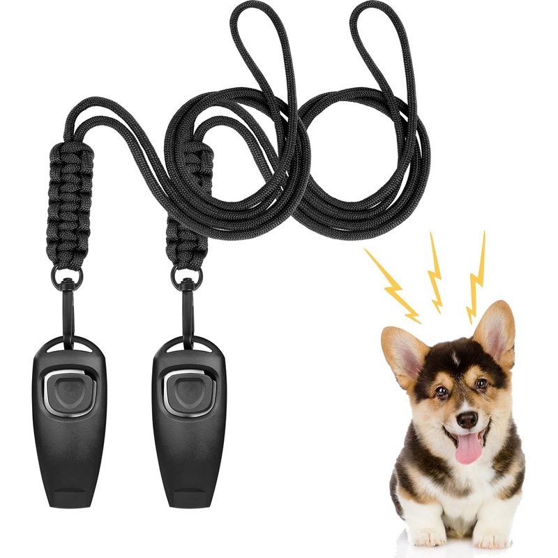 Noir - Sifflet À Ultrasons Pour Chien, 2 Sifflets À Ultrasons Réglables Avec Clicker Et 2 Fils, Sifflet À Ultrasons Pour Chien, Dressage Anti-Aboiement, Sifflet De Rappel Pour Chien, Sifflet De Dressa