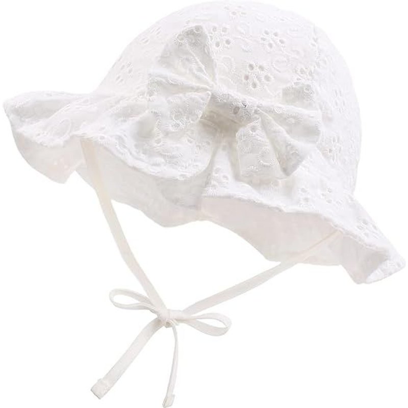 Blanc - 1 Pièce Chapeau D'été Avec Noeud En Dentelle Chapeau De Soleil En Coton Pour Bébé Fille Chapeau Pour Bébé Nouveau-Né