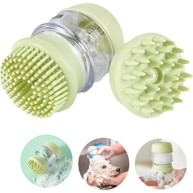 Green - Brosse De Bain Pour Chien, Brosse De Massage Pour Animaux En Silicone, Brosse À Chat À Double Peigne, Brosse De Nettoyage Et De Toilettage Pour Chien, Distributeur De Shampoing