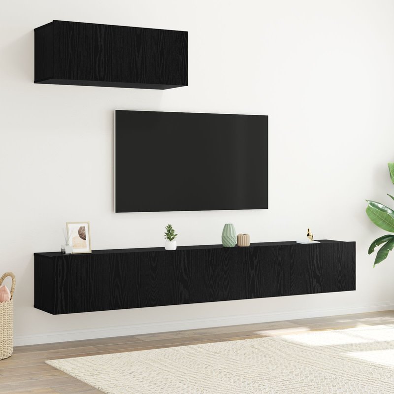 Vidaxl Ensemble De 3 Meubles Tv Mural En Chêne Noir En Bois D'ingénierie