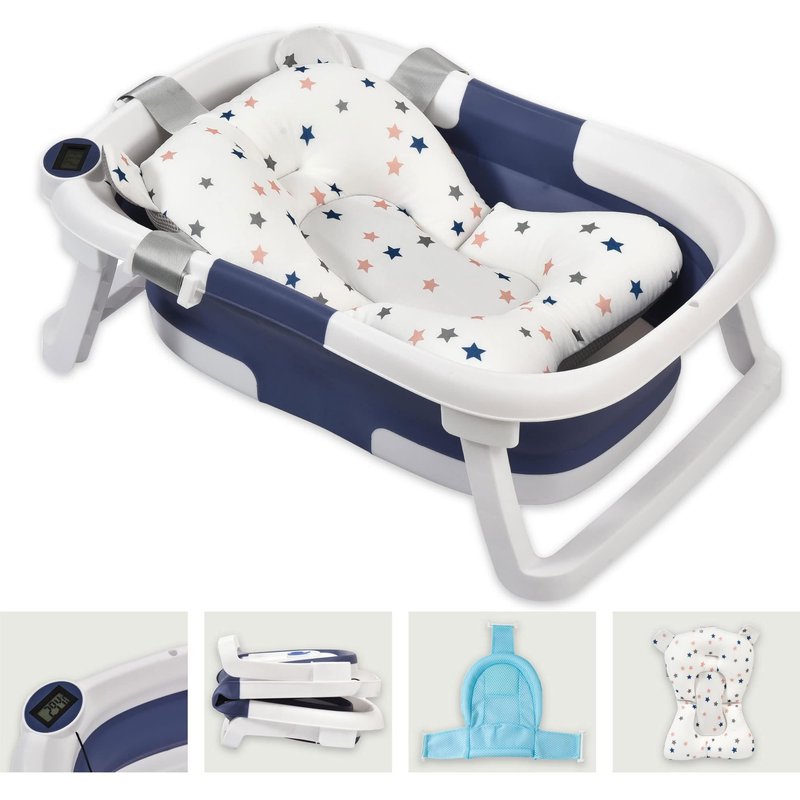 Pupa - Baignoire Pliable Pour Bebe Avec Thermomètre Digital Intégré Et Coussin Transat - Baignoire Sur Pieds Avec Support Pour Pommeau De Douche Et Surfaces Antidérapantes