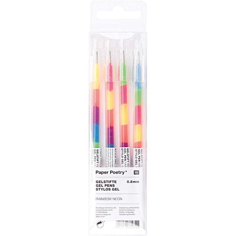 Stylo Gel Arc-En-Ciel Fluo - 4 Pcs