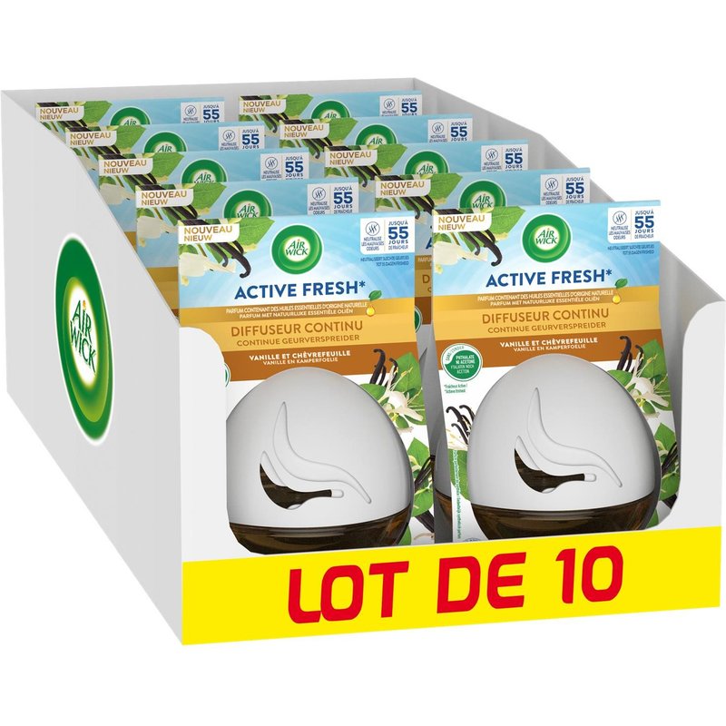 AIR WICK Lot de 10 Diffuseurs Continu Active Fresh Vanille Flacon de 75 ml