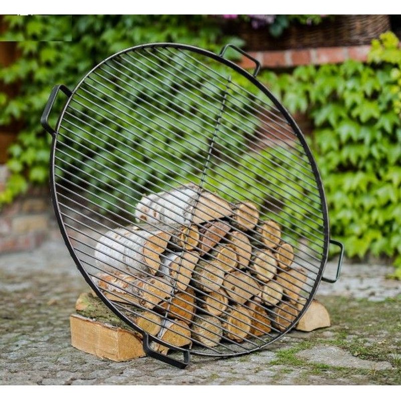 Grille de cuisson ronde en acier avec 4 poignées-Acier noir sablé--Ø 70 cm--Acier noir sablé