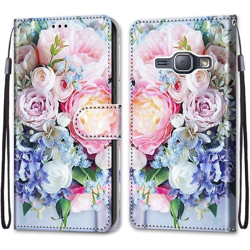 Coque pour Samsung Galaxy J1 2016 ¿¿tui en Cuir Flip Lirves PU avec TPU Silicone Antichoc Housse Support Portable Wallet ¿¿l¿¿gant Protection ¿¿tui pour Samsung Galaxy J1 2016,Bouquet