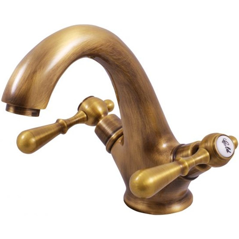 Mélangeur lavabo rétro MORAVA en laiton et poignée céramique sans pop up--