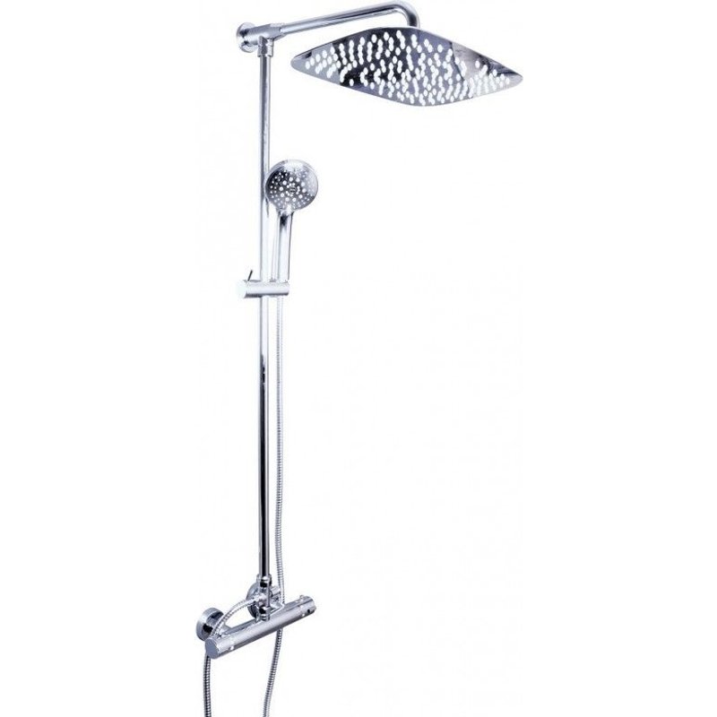 Colonne de douche murale thermostatique en laiton chromé avec douchette H. 111 cm-Chromé-Chromé--