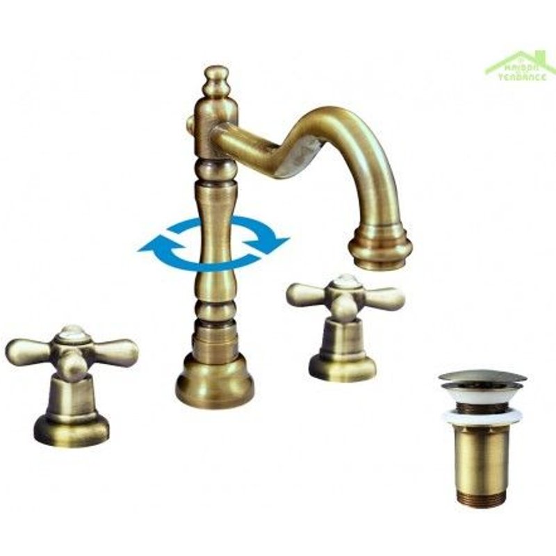 Mélangeur lavabo rétro 3 trous MORAVA avec bonde-Or---Or