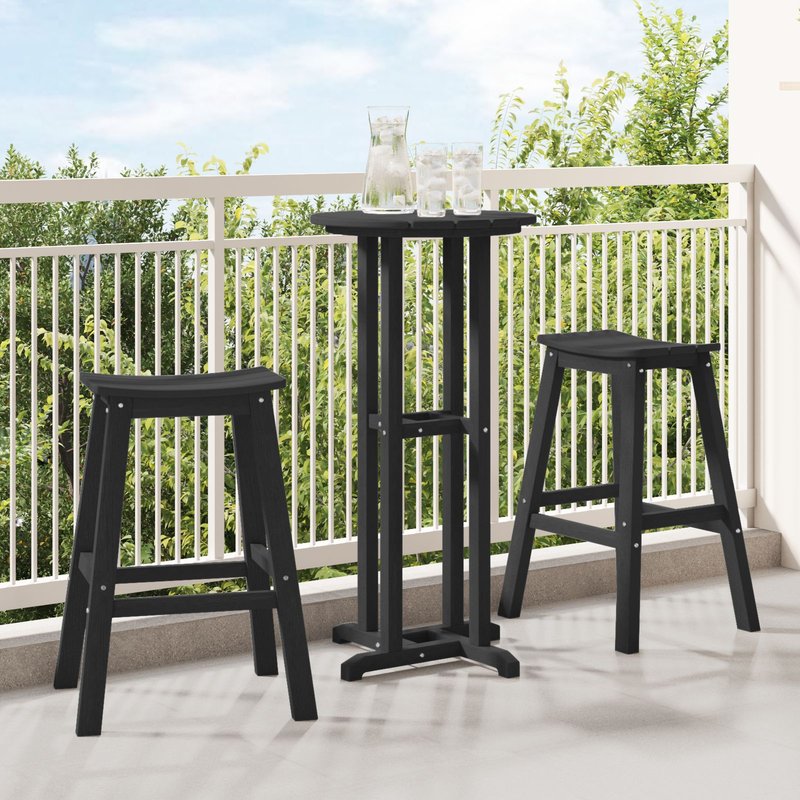 Ensemble De Jardin Vidaxl 3 Pièces En Hdpe Noir, Table De Bar Vidaxl Noire 55x55x107 Cm En Hdpe, Tabourets De Bar Vidaxl 2 Pièces En Hdpe Noir