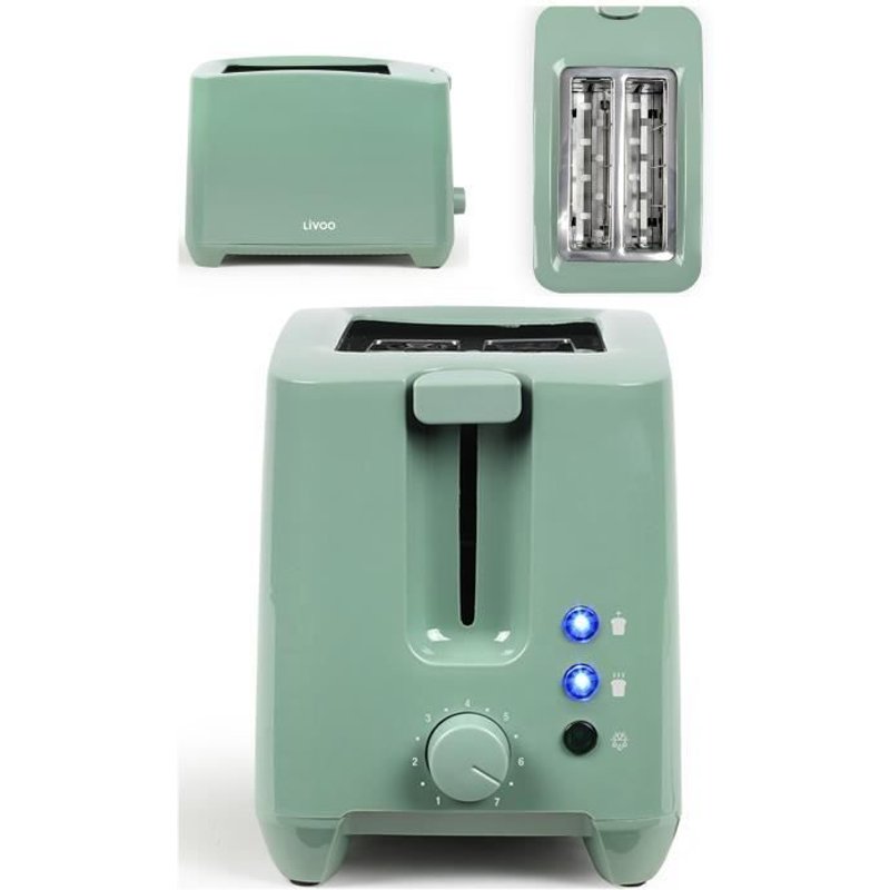Grille-pain VERT OPALE 750W 2 fentes larges Thermostat réglable 7 positions