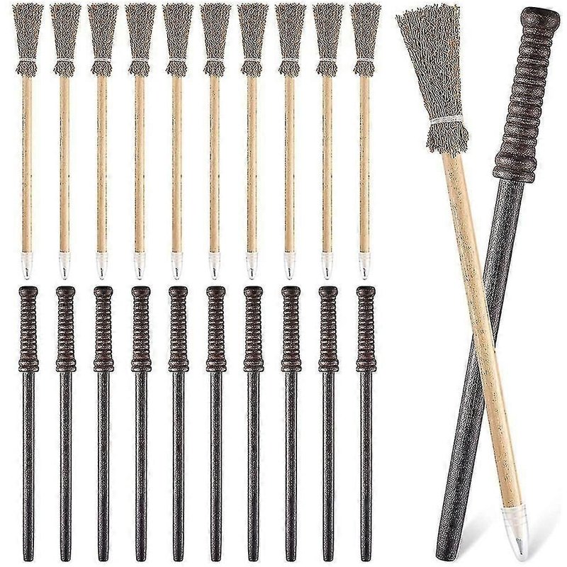 Lot de 10 crayons baguette magique pour fête et 10 crayons balai de sorcière, thème anniversaire