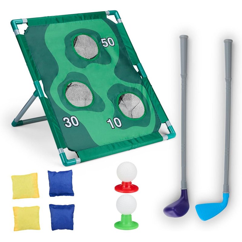 Eddy Toys Jeu Cornhole Et Golf 2en-1 - Jouet Enfant 3 Ans - Jeux Exterieur Et Interieur - Mini Golf Avec Club Et Balles De Golf - Jeux Pour Jardin Et Plage - Plastique - Vert