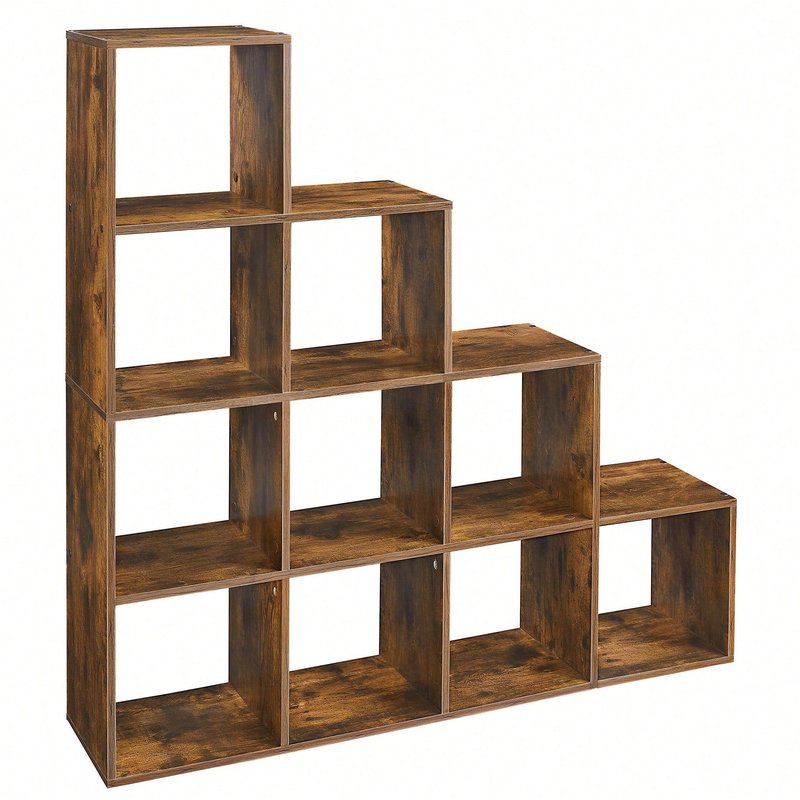 Étagère escalier, Meuble de rangement, 10 compartiments, Bibliothèque, Marron rustique par SONGMICS