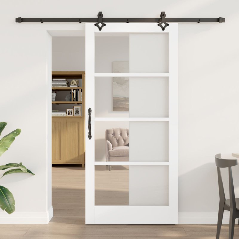 Porte coulissante vidaXL avec matériel Blanc 93x202 cm Bois massif en pin, Porte intérieure vidaXL avec verre 'ORKDAL'Blanc 93x202x4 cm