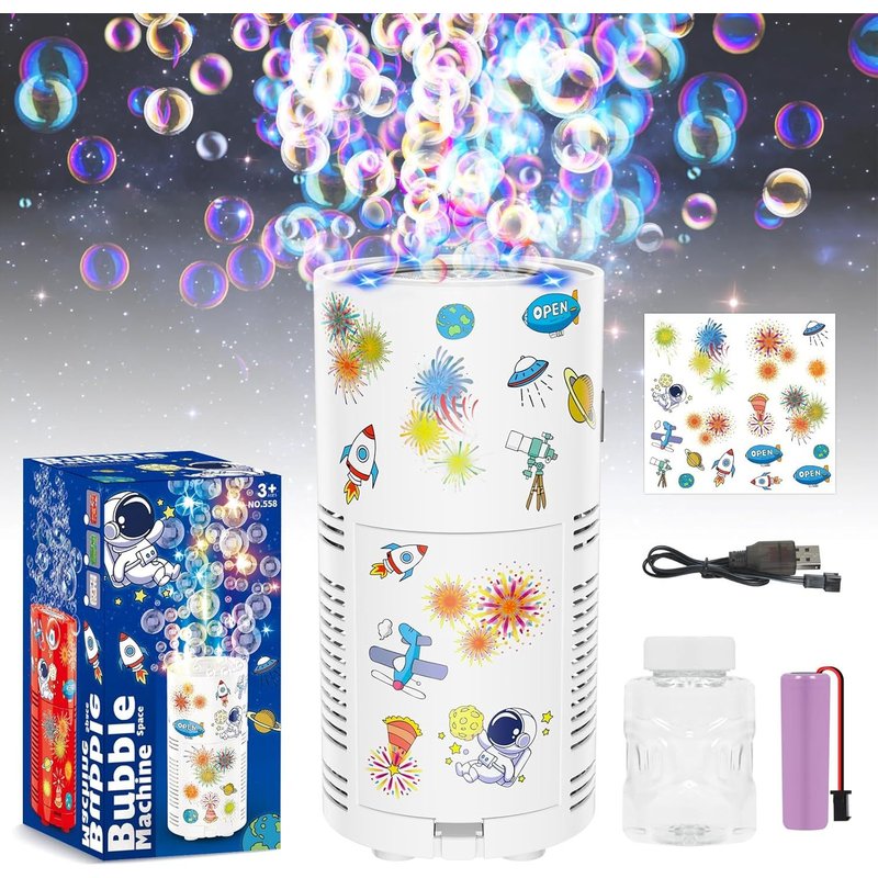 Automatic Soap Bubble Machine Firework Bubbles Toy 13 Holes/Lights/Christmas Music/80ml Christmas Solution Bubble Maker for Kids Birthday New Year (White)