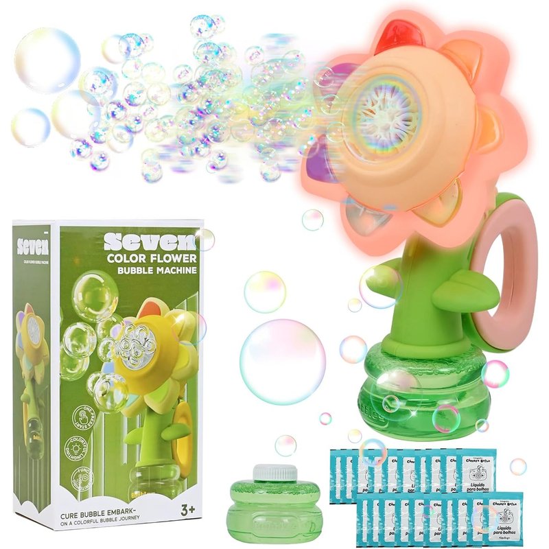 Sunflower Bubble Machine,Big Bubble Machine for Children with Lighting and Music,Soap Bubble Machine Set 40 ml*2 Bubble Liquid,Gifts for Boys Girls Gardens Party (Pink)