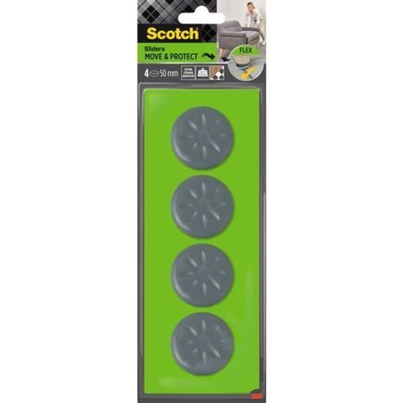 Scotch® - Lot de 4 patins glisseurs tout terrain adhésifs Ã50 mm - gris métal - Gris