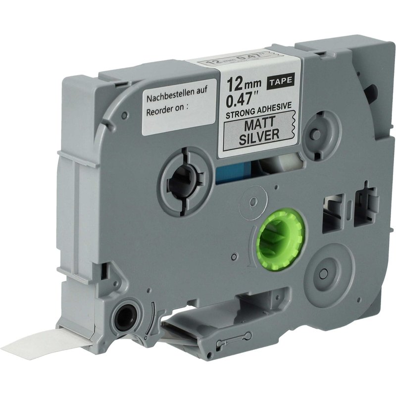 vhbw Ruban compatible avec Brother PT 1650, 1700, 1600 imprimante d'étiquettes 8m x 12mm Noir sur Argent mat, extraforte, laminée