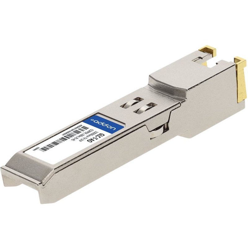 AddOn Cisco GLC-T Compatible SFP Transceiver - Module transmetteur SFP (mini-GBIC) - 1GbE - 1000Base-T - RJ-45 - pour Cisco 5508; Catalyst 3560, ESS9300; Integrated Services Router 11XX; Nexus...