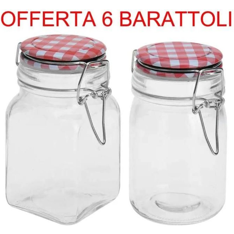 Offerta Set 6 Barattoli In Vetro 90ml 4x8cm Per Conserve Antipasti