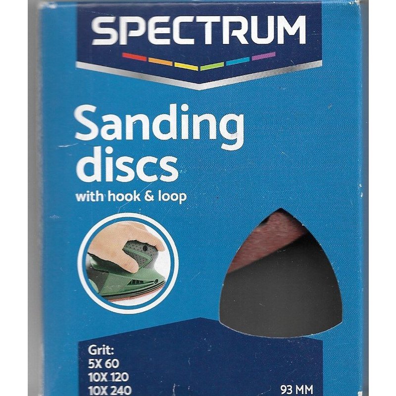 Papier de verre delta 6 trous 93mm, grains div : 5x60 10x120 10x240 bois et métal Marque spectrum