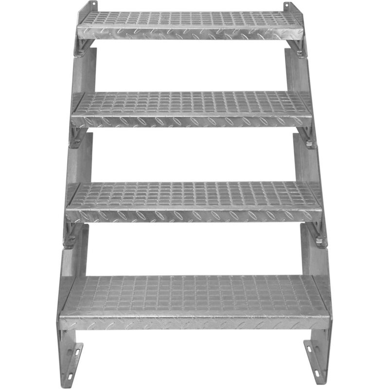 Escalier Caillebotis à 4 marches 600mm x 240 mm - Acier Galvanisé DIN 24537 - Hauteur totale 800mm - Maille 20 x 25 mm - Résistant à la Corrosion EN ISO 1461 - Construction Bâtiment Sortie de Secours