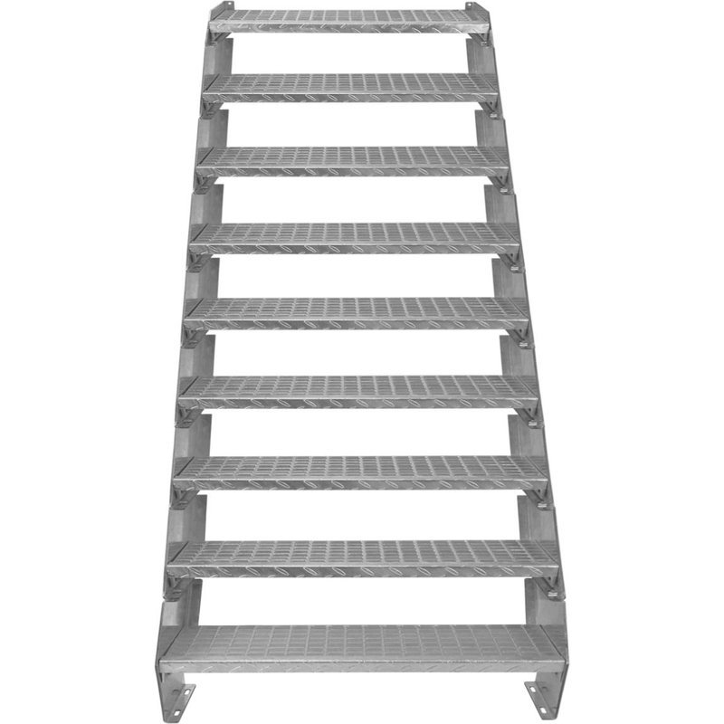 Escalier Caillebotis à 9 marches 900mm x 240 mm - Acier Galvanisé DIN 24537 - Hauteur totale 1800mm - Maille 20 x 25 mm - Résistant à la Corrosion EN ISO 1461 - Construction Bâtiment Sortie de Secours