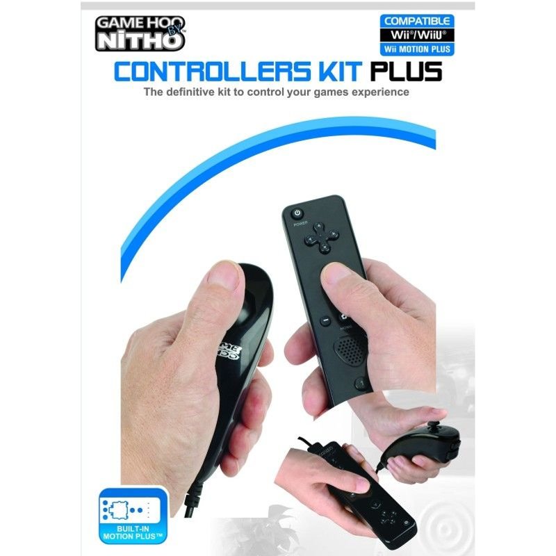 Wii U Manettes Nunchuk Kit 2en1 Plus Manette Sans Fil Bluetooth Noir