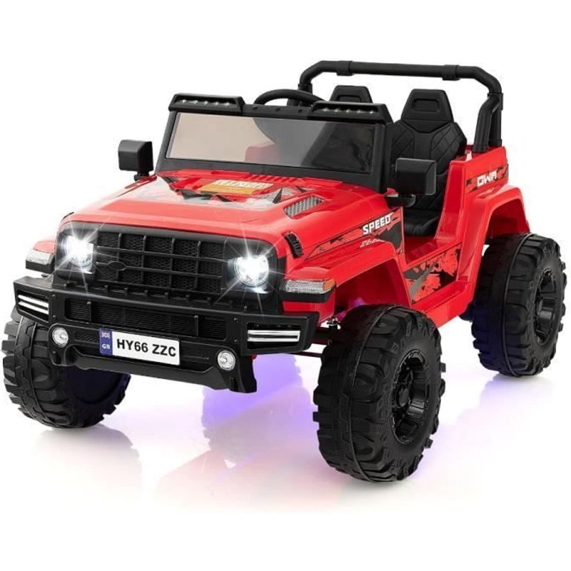 Costway Voiture Electrique 24v/7ah Pour Enfants, Télécommande 2,4g, Démarrage Lent, Musique, Klaxon, Led, Pour 3-8 Ans, Rouge