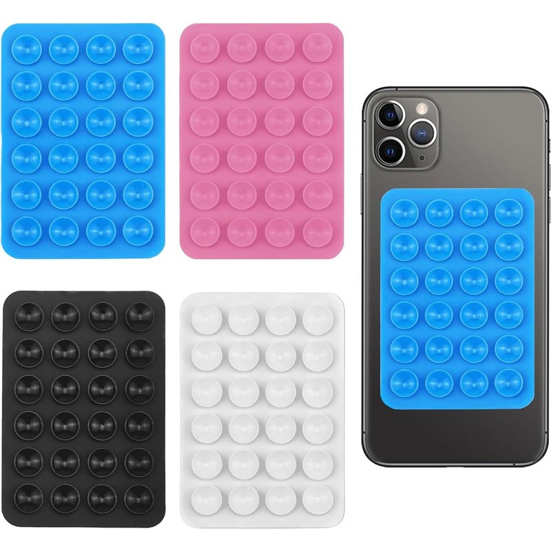 4 Pièces Ventouse Téléphone Portable Auto-Adhésifs,Support De Téléphone À Ventouse En Silicone,Pour Toutes Surfaces Lisses (Noir + Blanc + Bleu + Rose)