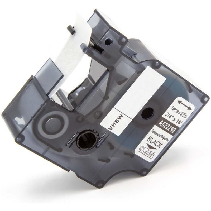 vhbw Ruban compatible avec Tyco T107M imprimante d'étiquettes 5,5m x 19mm Noir sur Transparent, polyester