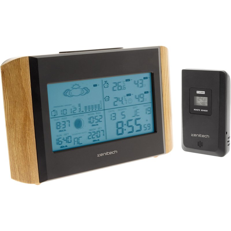 Station météo effet bois avec capteur sans fil (IP44) - ZENITECH
