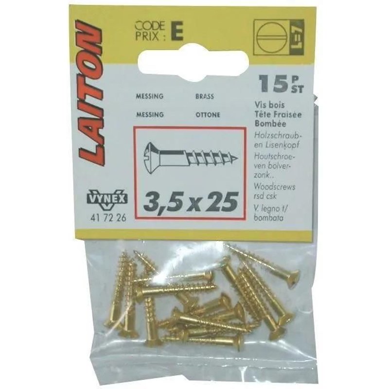 Vis Ă bois - VYNEX - tĂȘte fraisĂ©e bombĂ©e - laiton - 4x25 mm
