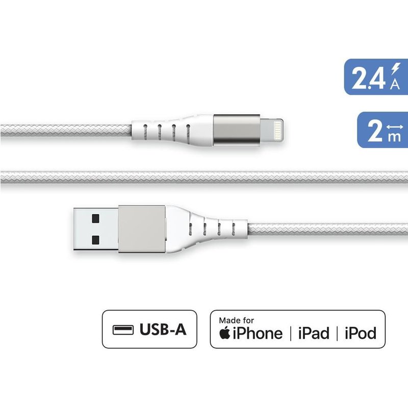 Force Power Lite - Câble Lightning - USB mâle pour Lightning mâle - 2 m - Certifié MFI - blanc - plastique recyclé à 100 %